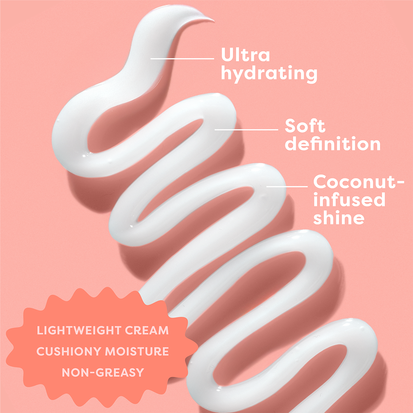 White cream swirl with text on a pink background