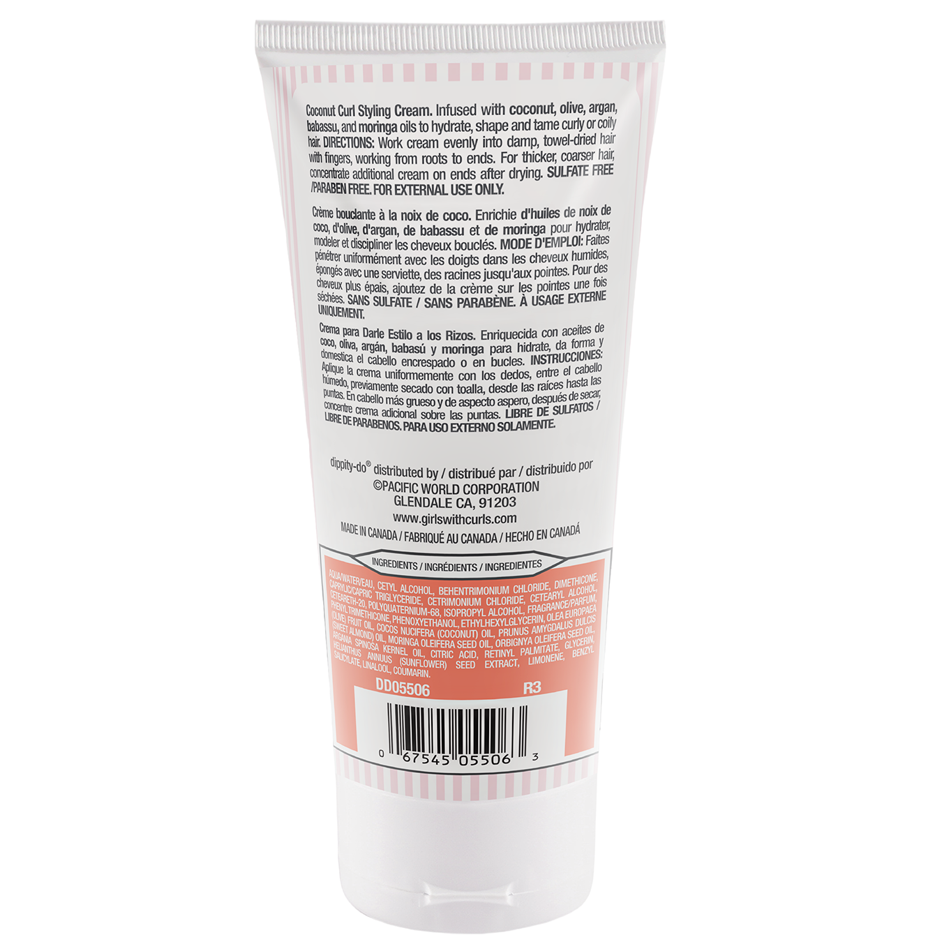 Back of a cosmetic tube with text and branding on a white background