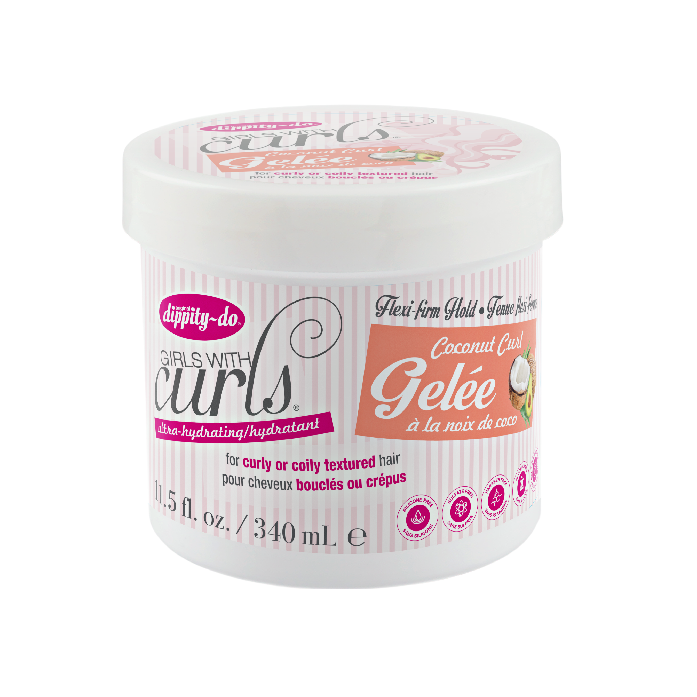 Jar of 'Dipity-Do Curls with Curls' Coconut Curl Gelee on a white background